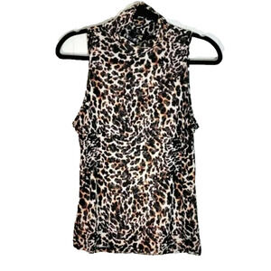AFRM Sheer Sleeveless Cowl Neck Pullover Top XS/Extra Small Leopard Print NWT
